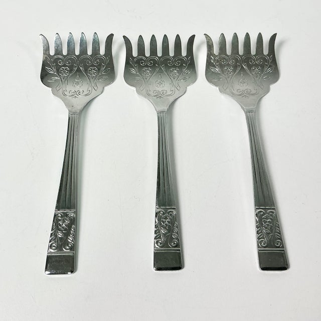 Vintage Boho Chic Chippendale Stainless Steel Petit Four Serving Forks - Set of 3. For Sale - Image 4 of 9