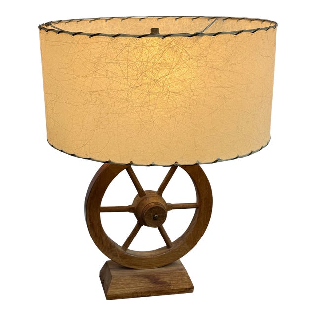 Vintage Rustic Wagon-Wheel Table Lamp For Sale