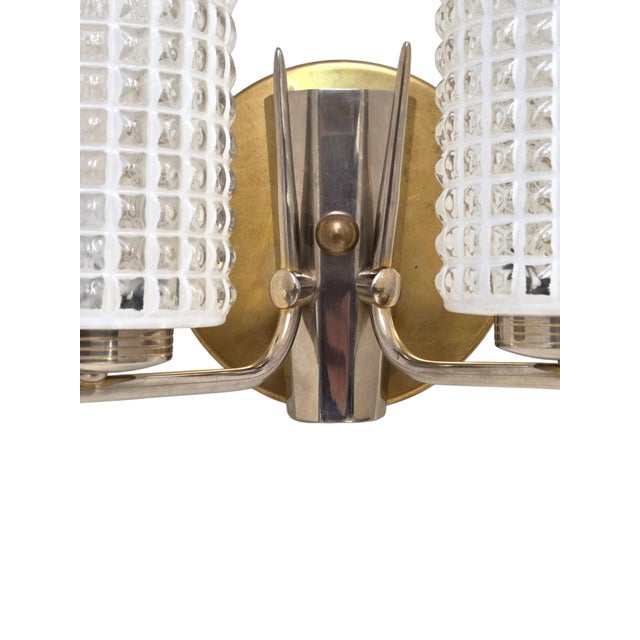 Vintage Enameled Glass, Brass and Nickel Two Light Wall Sconce For Sale In New York - Image 6 of 11