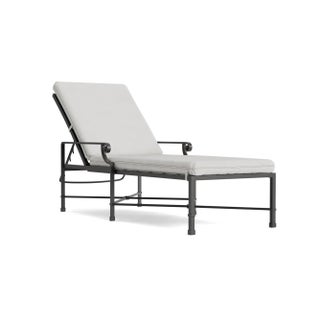Brown Jordan Venetian Adjustable Chaise Lounge, Textured Pewter frame with Fusion Dove fabric For Sale