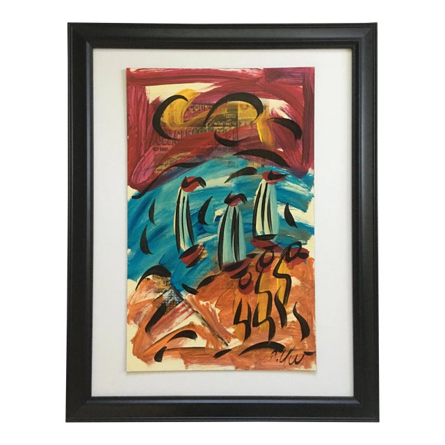 Large Abstract Sailboat Painting, Peter Keil, 1980s For Sale