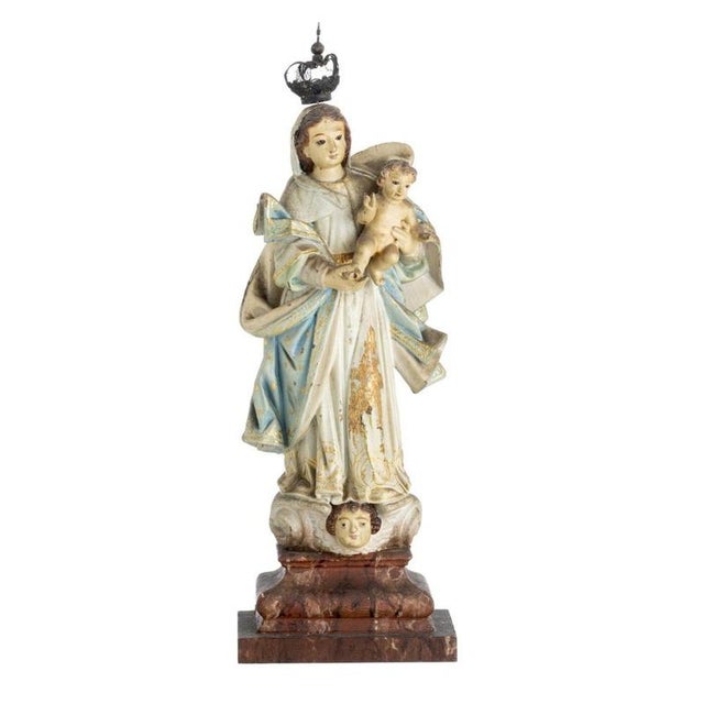 19th Century Our Lady with Child Jesus Sculpture For Sale - Image 6 of 6