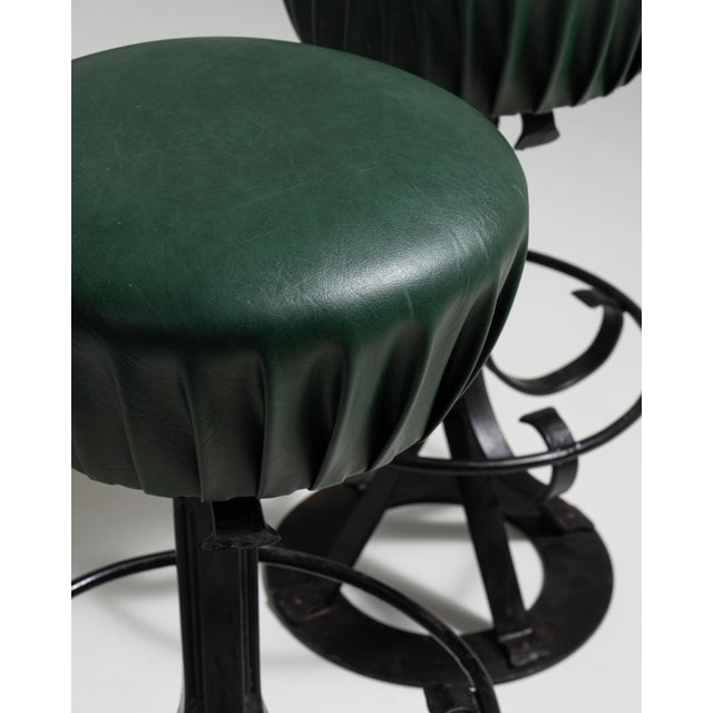 Mid-Century Modern 1970s Set of Four Bar Stools with Wrought Iron Bases For Sale - Image 3 of 16