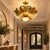 Handmade Brass Flower Chandelier, Hammered Lotus Ceiling Light, Antique Brass Floral Pendant, Art Deco Luxury Ceiling Fixture 28 Inches For Sale - Image 11 of 14