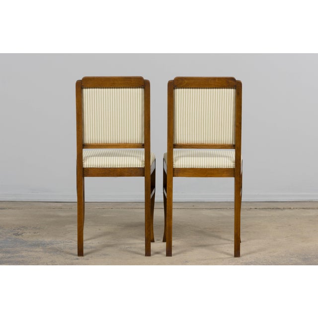 French Art Deco Maple Accent Side Chairs With Sage Green Stripe – A Pair For Sale - Image 9 of 17