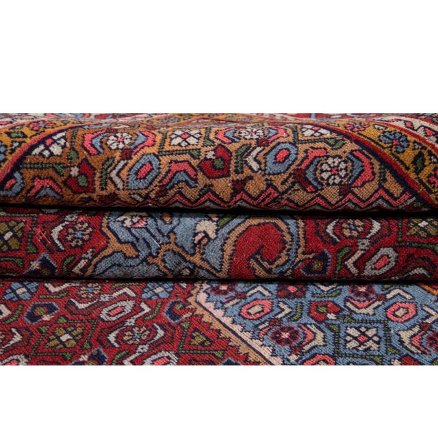 Antique Bidjar Handmade Burgundy Geometric Wool Rug For Sale - Image 10 of 13