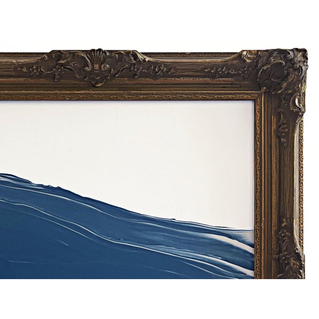 "Waves" Large Abstract Painting in Antique Frame, Large Seascape Ocean Painting Transitional Wall Art by JTS For Sale - Image 4 of 9