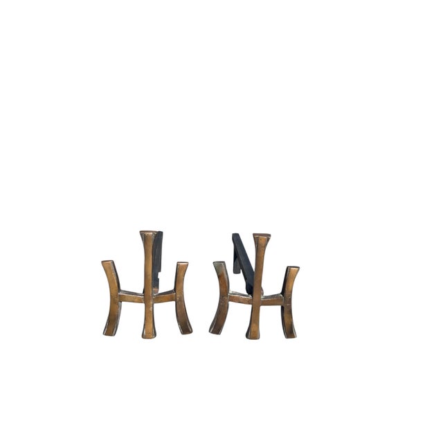 Bronze Andirons in the style of Maria Pergay, 1970, Set of 2 For Sale - Image 4 of 5