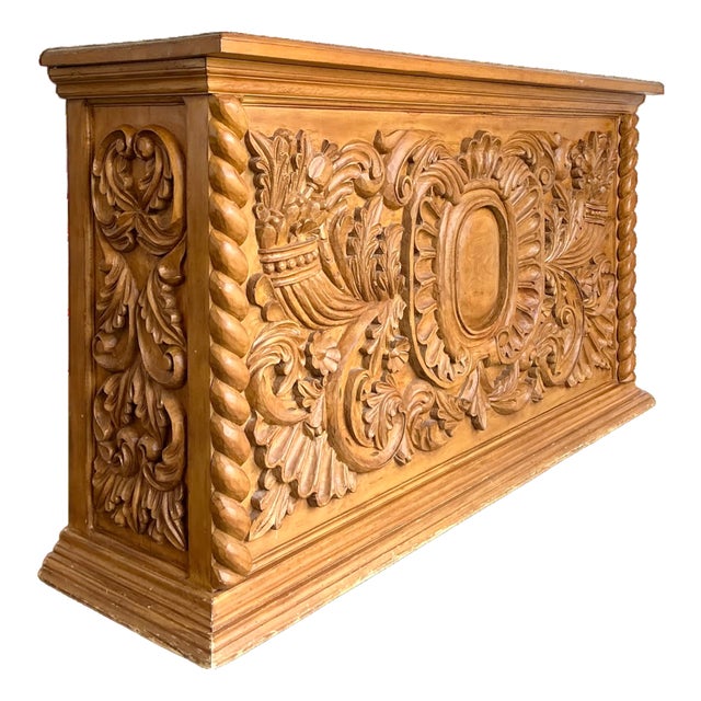 Vintage Ornate Wood Carved Dry Bar For Sale