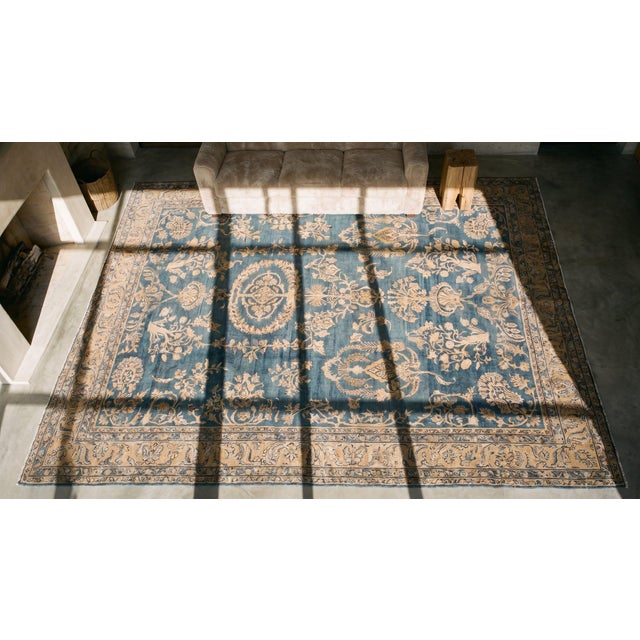 Marvelous Blue Color With Great Medallion Design Antique Kirman Lavar Rug For Sale - Image 11 of 13