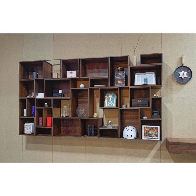 Not Yet Made - Made To Order Floating Shelves Wall Mounted, Modular Walnut Shelving Unit, Solid Wood Steel Wall Shelf for Home Office For Sale - Image 5 of 18