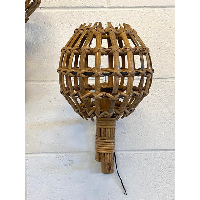 Rattan and Bamboo Wall Lamps, 1970s, Set of 2 For Sale - Image 5 of 8