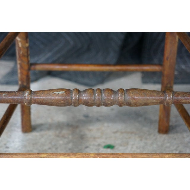 2 Antique American Country Oak Farmhouse Ladderback Chairs Cane Seat Pair For Sale - Image 6 of 18