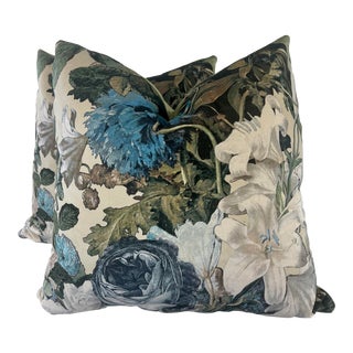 Mulberry "Floral Pompadour Velvet" in Sage 22" Pillows-A Pair For Sale