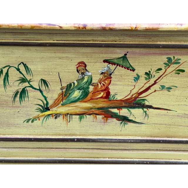 Chinoiserie Paint Decorated Italian Chinoiserie Style Bombe Commode For Sale - Image 3 of 9