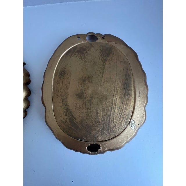 Ceramic Vintage Ardco Cherub Wall Plaques Gold Rococo Putti Art Set of 2 Hollywood Regency Decor Black Velvet Japan For Sale - Image 7 of 12