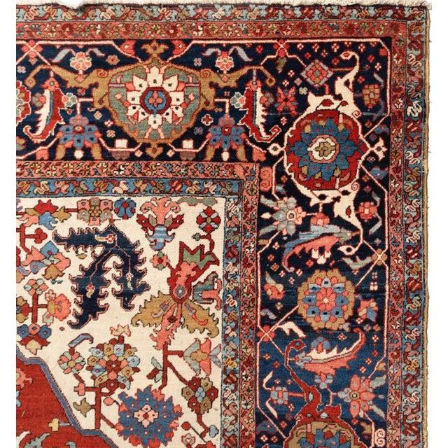 Antique Persian Serapi Carpet Handmade Wool Oriental Rug, Red, Ivory, Light Blue For Sale - Image 15 of 18