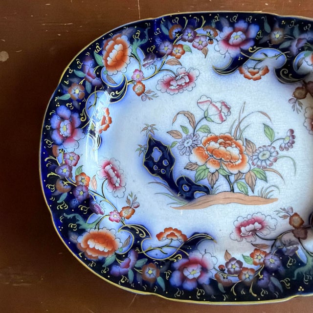 Antique English Ironstone Imari Platter, “Smyrna” Pattern, Hand-Painted For Sale - Image 9 of 16