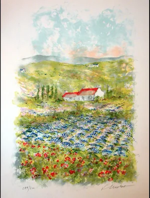 Late 20th Century "Lavender Field" Impressionist Style Lithograph Print by Urbain Huchet