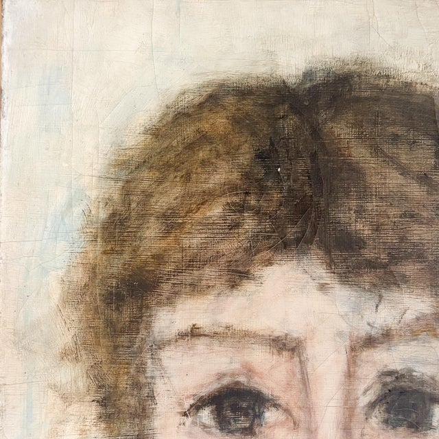 1960s 1960s French Artist Michel Thompson Weathered Portrait of a Young Woman French Oil Painting For Sale - Image 5 of 13