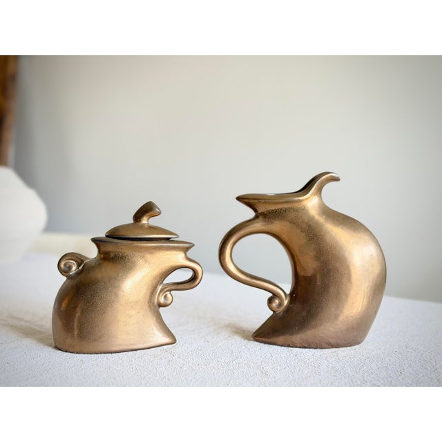Ceramic Vintage Michael Lambert Bronze Glazed Sculptural 2-Piece Tea Set Signed Studio Pottery Collection For Sale - Image 7 of 12