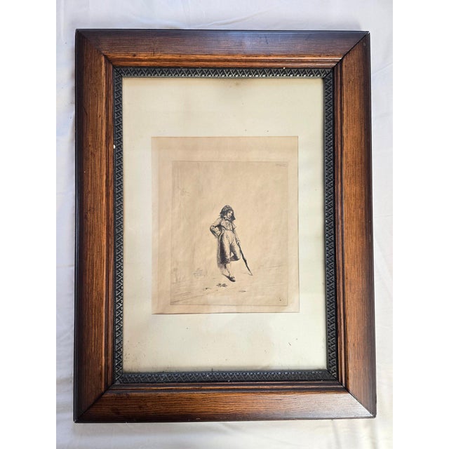 1883 Original Etching the Loafer by Ignaz Marcel Gaugengigl in Ornate Antique Wood Frame For Sale - Image 4 of 11