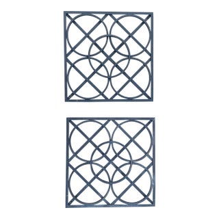 A Pair of Geometric Circles in Squares Forged Iron Wall Art For Sale