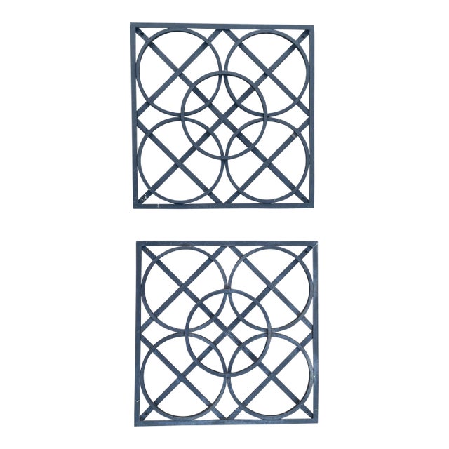 A Pair of Geometric Circles in Squares Forged Iron Wall Art For Sale