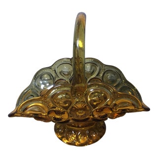 Mid 20th Century Vintage L E Smith Moon & Stars Amber Glass Basket For Sale