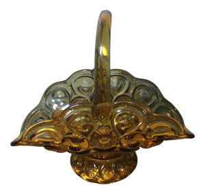 Mid 20th Century Vintage L E Smith Moon & Stars Amber Glass Basket
