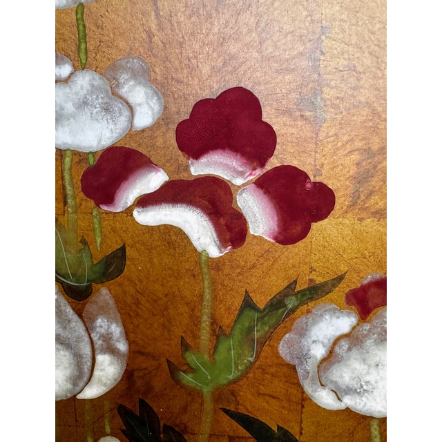 Vintage Hiyakuho Imayasu Japanese Hand-Painted Floral Gold Byobu Screen For Sale - Image 10 of 18