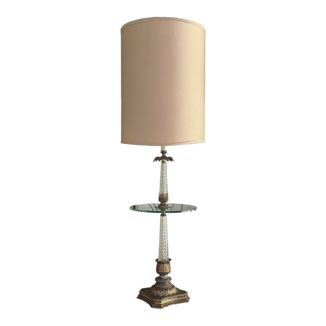 Vintage Statuesque Hollywood Regency Crystal Tray-Table Floor Lamp For Sale