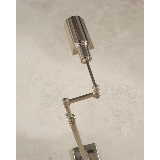 Metal Ralph Lauren Style Adjustable Polished Nickel Pharmacy Floor Lamp For Sale - Image 7 of 15