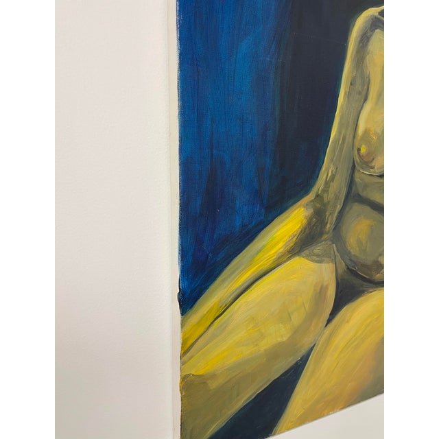 Expressionism Large Vintage Expressionist Style Nave Blue & Yellow Female Nude Study For Sale - Image 3 of 4