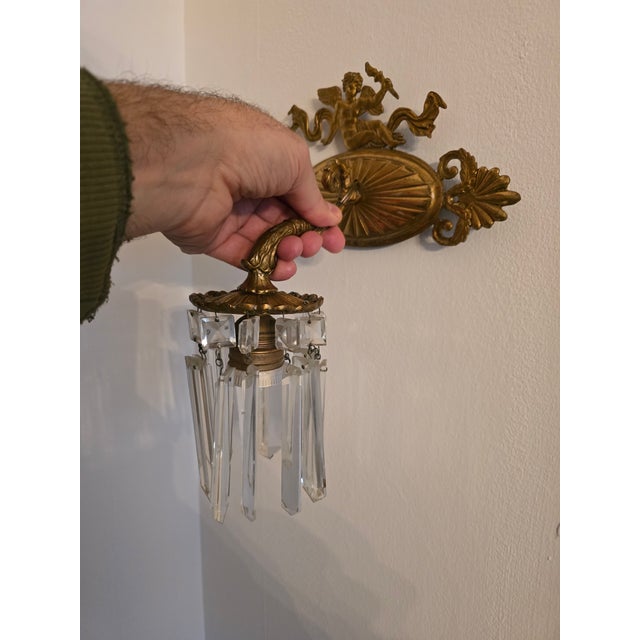 1910s Antique Cherub Putti Cupid Gilt Ormolu Bronze Sconces - a Pair For Sale - Image 5 of 11