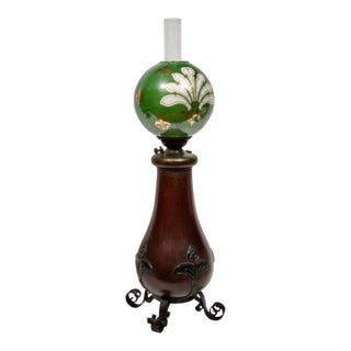 Early 20th Century Bradley and Hubbard Craftsman Oil Lamp With Original Fleur De Lis Shade For Sale