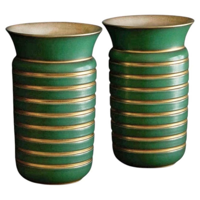 Art Deco Green and Gilt Vases from Villeroy & Boch, Luxembourg 1930s, Set of 2 For Sale - Image 10 of 10