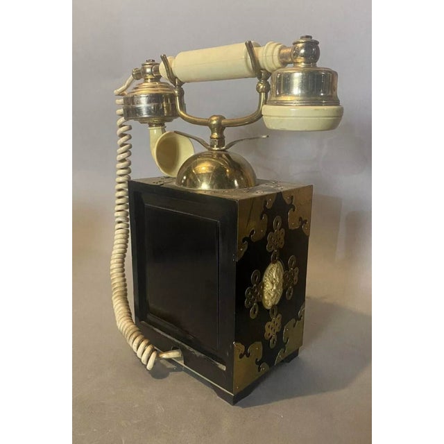 1930s Vintage Retro Chinoiserie Inspired Rotary Desk Cabinet Base Telephone For Sale - Image 5 of 9