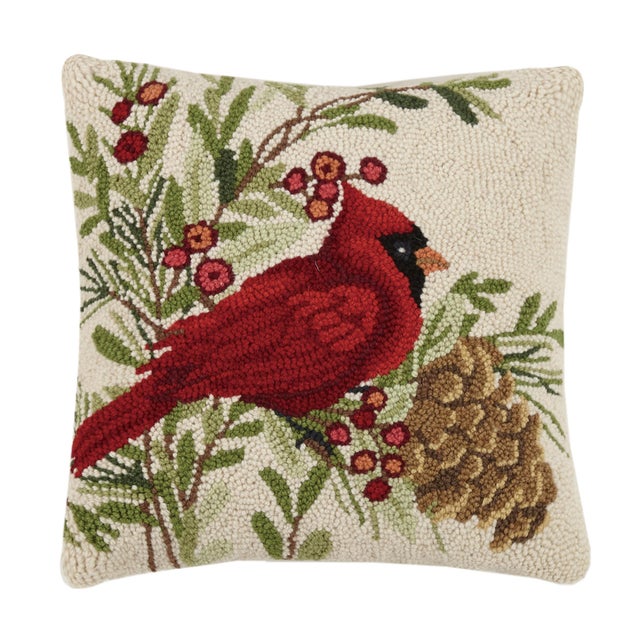 Traditional Winter Cardinal Hook Pillow For Sale - Image 3 of 3