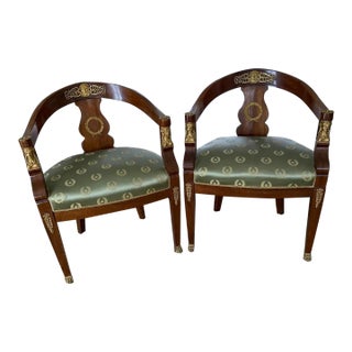 Pair of Empire Style Mahogany Armchairs Early 19th Century For Sale