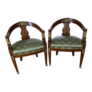Pair of Empire Style Mahogany Armchairs Early 19th Century
