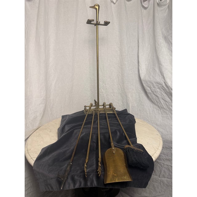 Mid-Century Modern Maison Jansen Style Brass Duck-Head Fireplace Tools & Stand - 5 Pieces For Sale - Image 9 of 12
