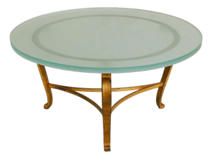 French Gilt Metal + Frosted Glass Coffee Table, 1960s