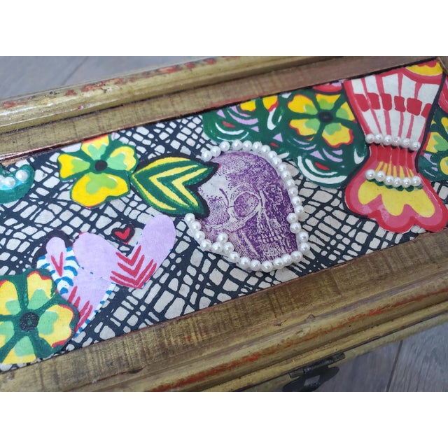 Embellished Antique Folk Art Jewelry Box For Sale In Monterey, CA - Image 6 of 7