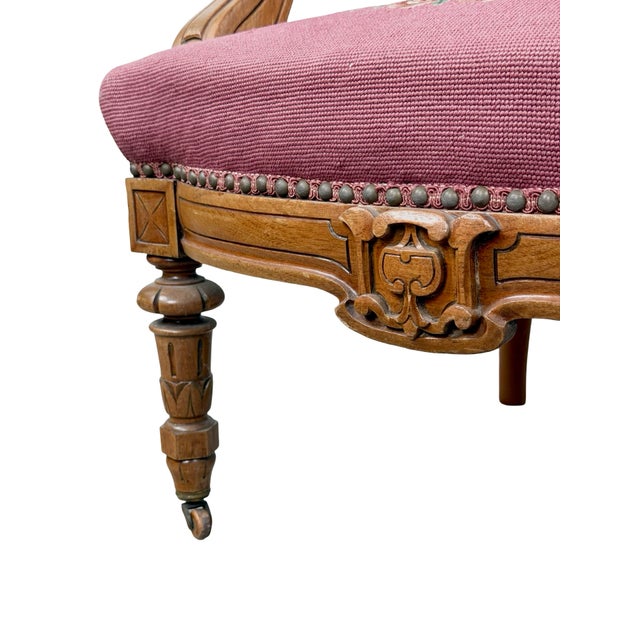 Vintage Renaissance Revival Carved Armchair With Burgundy Floral Upholstery For Sale In Philadelphia - Image 6 of 18