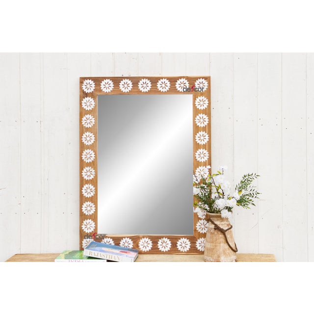 Contemporary Natural Teak Mother of Pearl Blossom Mirror For Sale - Image 3 of 12