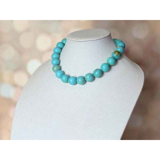 Metal Genuine Mexican Sonora Turquoise Beaded Necklace With Karl Lagerfeld Logo Clasp For Sale - Image 7 of 9