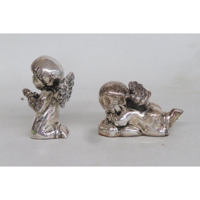 Silver Plated Cherub Pair Miniature Christmas Angels 2pc Holiday Figures 4812b For Sale - Image 4 of 12