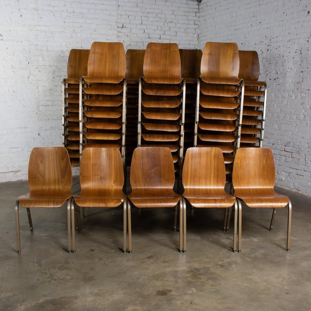 Late 20th to Early 21st Century Modern Walnut Molded Plywood Chairs Stackable Connectable as Is Condition Selling Separately For Sale - Image 4 of 18