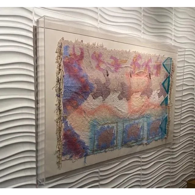 Contemporary 1980s Dakota Buffalo Tribal Themed Fiberworks Collage Incased in Plexi Box For Sale - Image 3 of 11